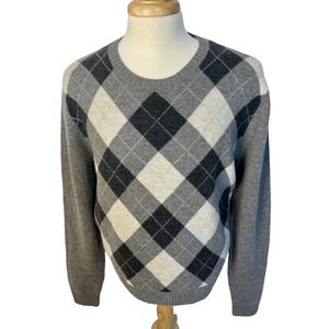 Brooks Brothers Sweater Mens XL 100% Lambs Wool Shades of Gray Argyle Red Fleece